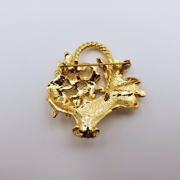 Vintage Flower Basket Brooch Bouquet, Gold tone Plant Pin - Picture 8 of 9